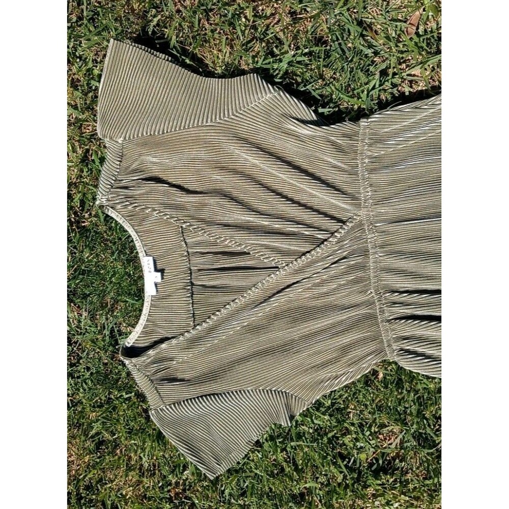Baltic Born S Olive Green Metallic Pleated Maxi Dress NWOT Flutter Sleeve Empire - Picture 9 of 10
